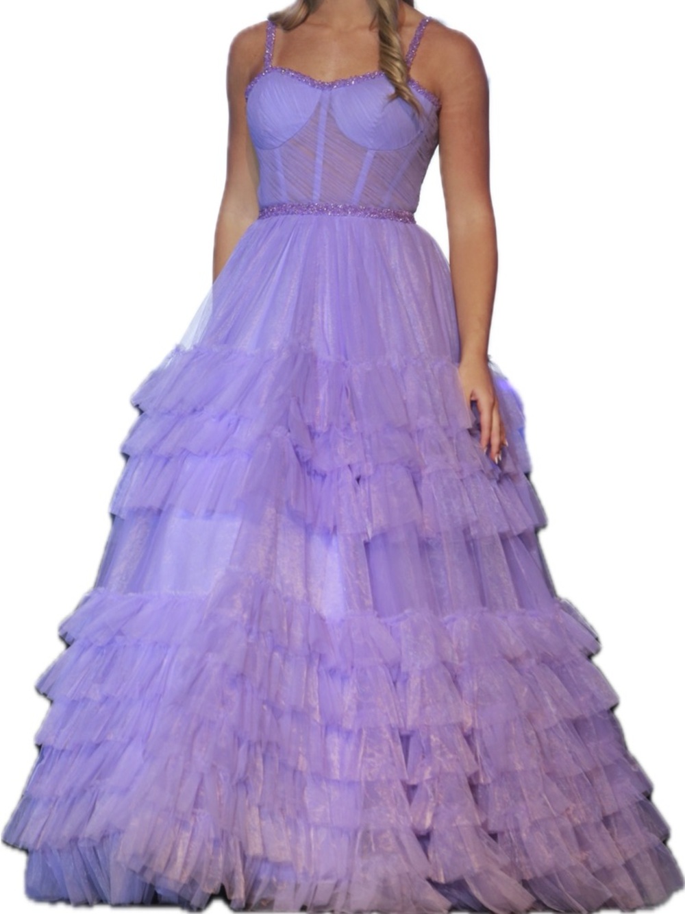 Ashley Lauren Purple Ruffle Prom Dress - Picture 3 of 3